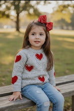 Load image into Gallery viewer, Heart Printed Knit Sweater with Pearls
