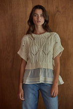 Load image into Gallery viewer, Short Sleeve Cable Knit Crew with Sheer Bottom