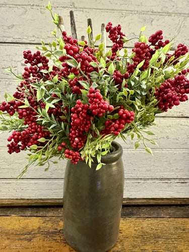 Teeny Leaves and Red Berries Bush 11”