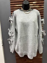 Load image into Gallery viewer, Grey Sweater with Slit Bow Sleeves