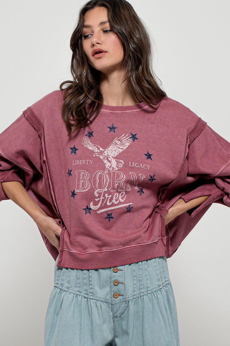 Born Free Eagle Stars Oversized Crewneck Sweatshirt Rose