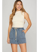 Load image into Gallery viewer, Washed Denim Shorts Tie Waist