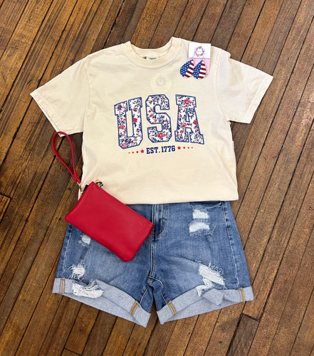 Floral USA tee