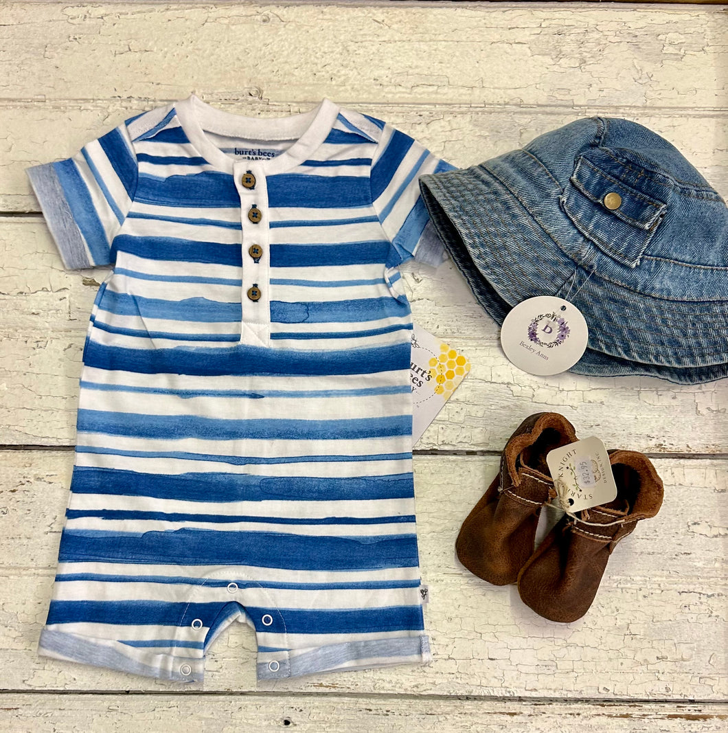 Watercolor Stripe Button Romper