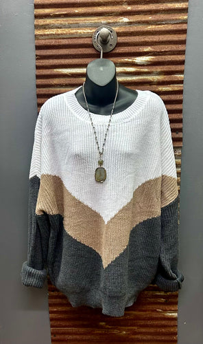 Ivory & Charcoal Chevron Sweater PLUS
