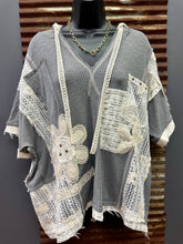 Load image into Gallery viewer, Ribbed Gray Lace Patch Short Sleeve
