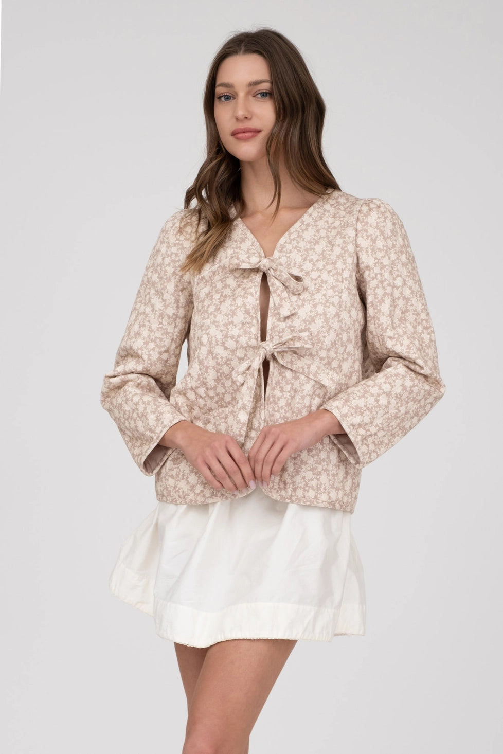 Floral Pattern Front Tie Jacket