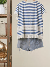 Load image into Gallery viewer, Blue Striped Top with Lace Trim