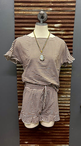 Khaki Stripe Shorts Set
