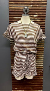 Khaki Stripe Shorts Set