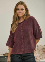 Load image into Gallery viewer, Washed Ribbed Short Sleeve Cardi Burgundy