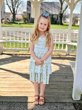 Load image into Gallery viewer, 3 Tiered Yellow Floral &amp; Green Dress.
