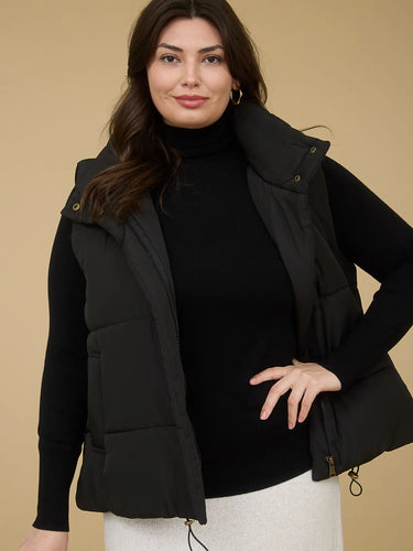 Plus Solid Zip Up Puffer Vest Black