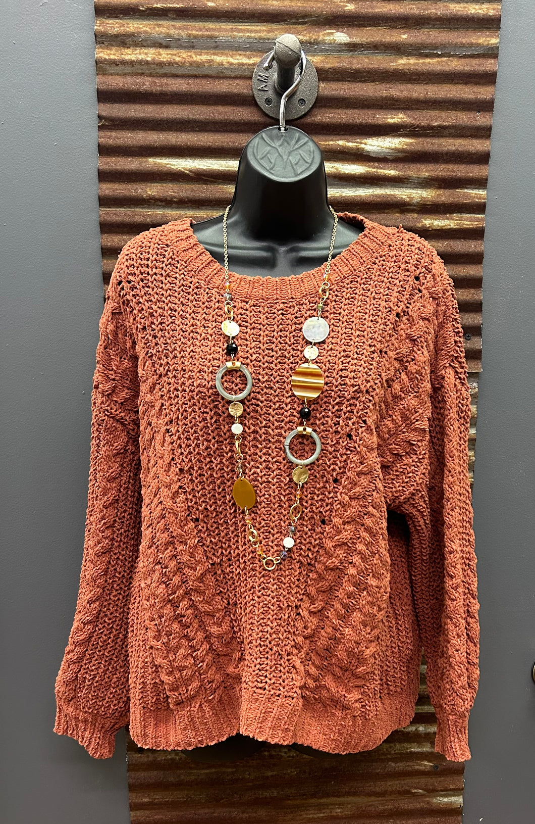 Cable Knit Chenile Orange Sweater