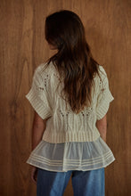Load image into Gallery viewer, Short Sleeve Cable Knit Crew with Sheer Bottom