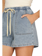 Load image into Gallery viewer, Washed Denim Shorts Tie Waist