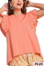 Load image into Gallery viewer, Coral French Terry Ruffle Sleeve Top