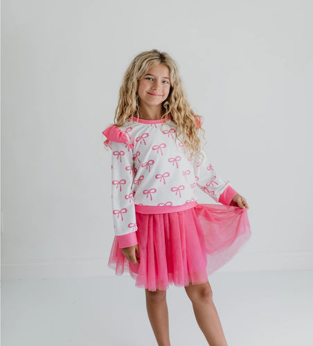 Coquette Hot Pink Bow and Tulle Skirt Set