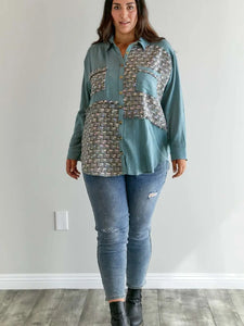 Frayed teal Multi Print Top Plus
