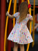 Load image into Gallery viewer, Back To School Rainbow Print Girls Dress Short Sleeve