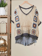Load image into Gallery viewer, Boho Crochet Patchwork V Neck Short Sleeve Top
