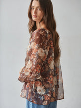 Load image into Gallery viewer, Woven Polyester Floral Print Round Neck Long Sleeve