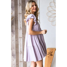 Load image into Gallery viewer, Linen Ruffle Sleeve Tiered Dress Lavender