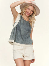 Load image into Gallery viewer, Denim Blouse with Lace Trim