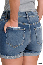 Load image into Gallery viewer, Distressed Cuffed Raw Hem Denim Shorts Dark