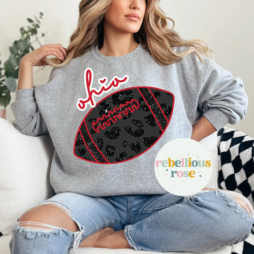 Black Leopard Ohio Football Graphic Crewneck Sweatshirt