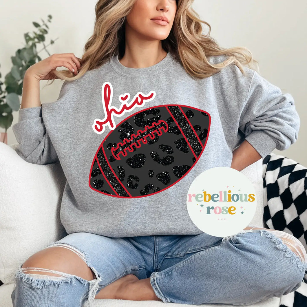 Black Leopard Ohio Football Graphic Crewneck Sweatshirt