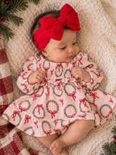 Load image into Gallery viewer, Smocked Ruffle Tiered Dress &amp; Bloomer, Pink Wreath