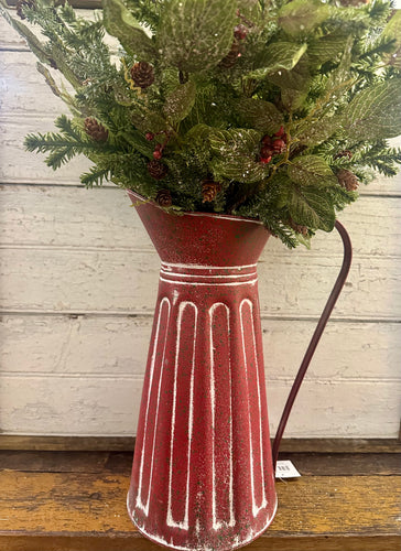 Red Ribbed Metal Water Pitcher