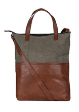 Load image into Gallery viewer, Jamie Up-Cycled Canvas Convertible Tote Bag Tan
