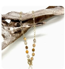 Baroque Pearl with African Fossil with Gold Chain