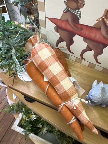 3/Set, Stuffed Orange Felt & Buffalo Check Carrots