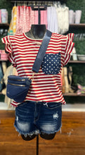 Load image into Gallery viewer, Womens Star Pocket Striped Knit Ruffled Knit