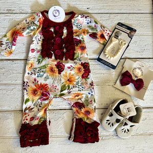 Maroon Floral Ruffle Romper