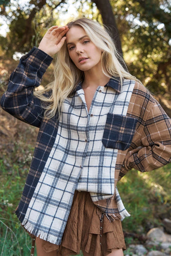Plaid Oversized Shacket Navy