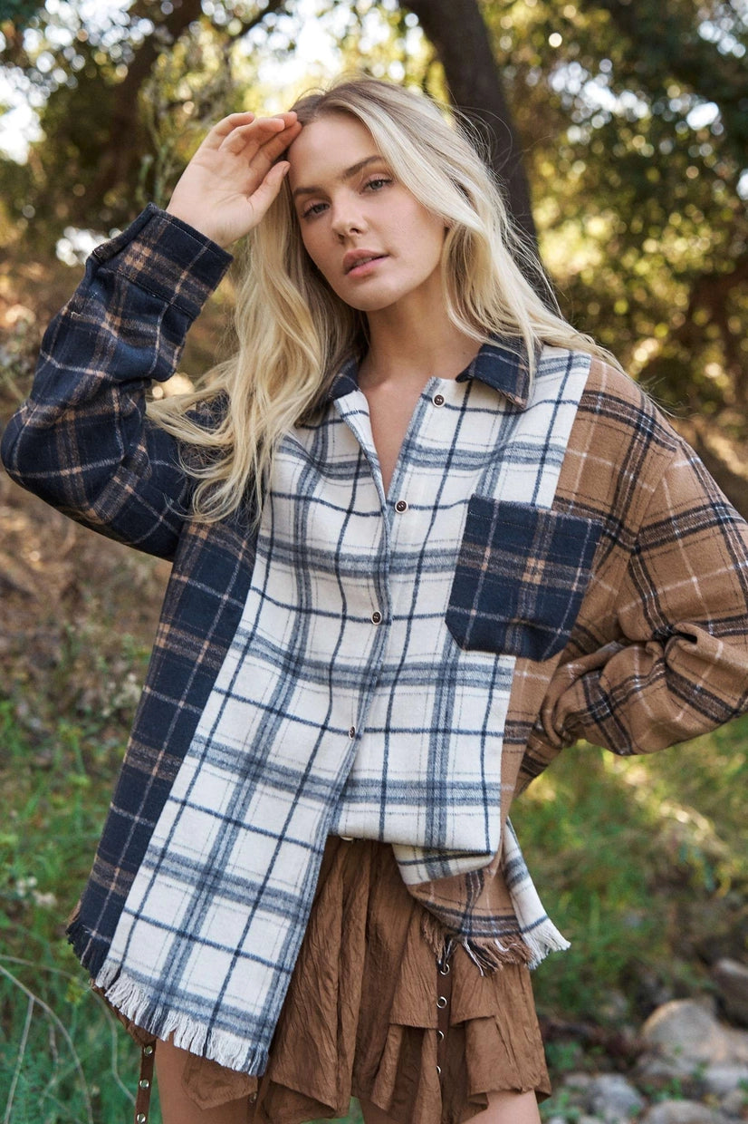 Plaid Oversized Shacket Navy