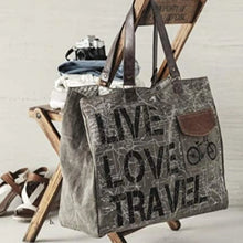 Load image into Gallery viewer, Live Love Travel Up-Cycled Canvas Weekender Bag