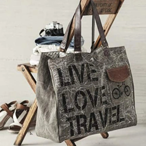 Live Love Travel Up-Cycled Canvas Weekender Bag