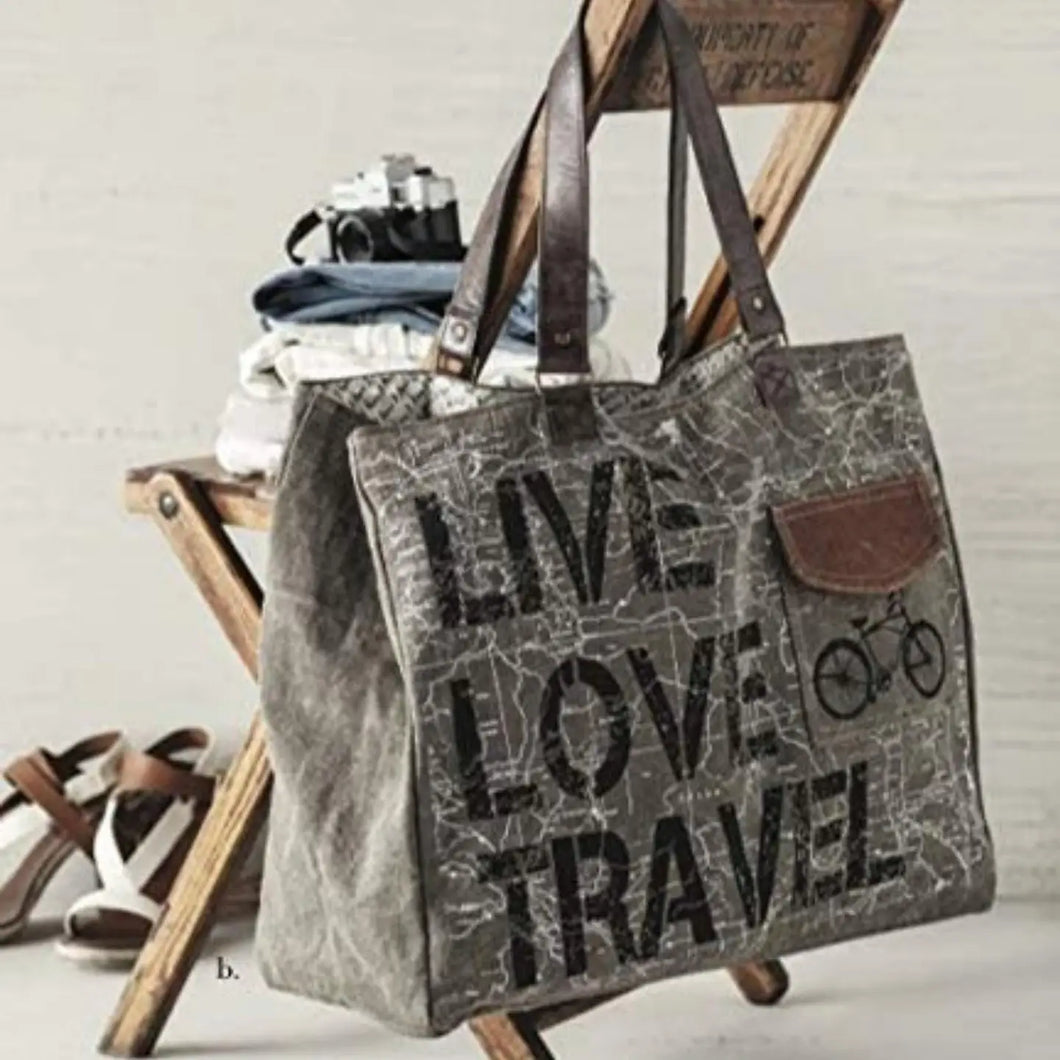 Live Love Travel Up-Cycled Canvas Weekender Bag