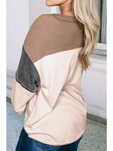 Load image into Gallery viewer, Color Block Waffled Patchwork Loose Henley