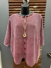 Load image into Gallery viewer, Washed Ribbed Short Sleeve Cardi Burgundy