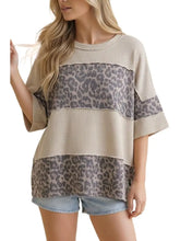 Load image into Gallery viewer, Rib Leopard Print Loose Fit Color Block Knit Top