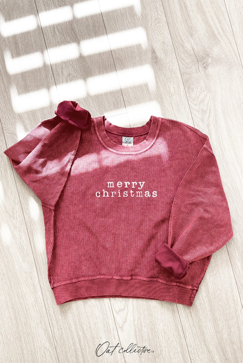 Merry Christmas Cropped Thermal Vintage Pullover