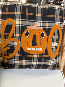 16" Fall Plaid Boo Pillow