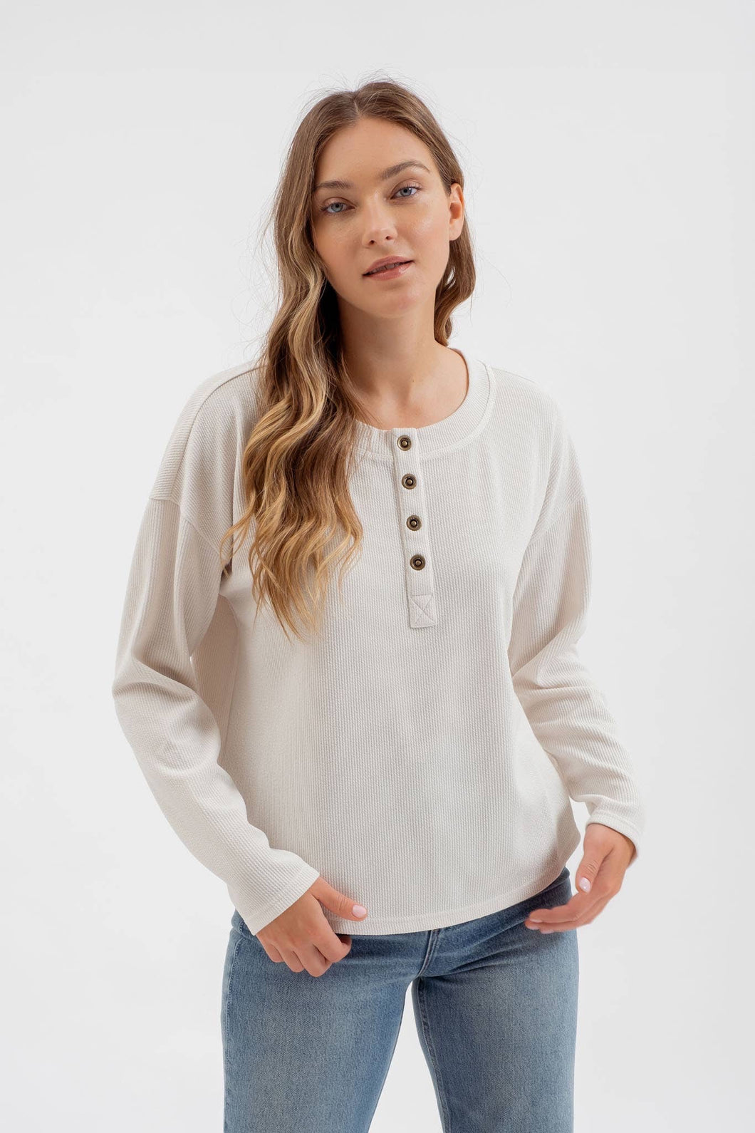 Oatmeal Henley Knit Top