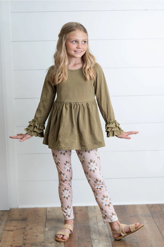Sage Green with Floral Leggings Set